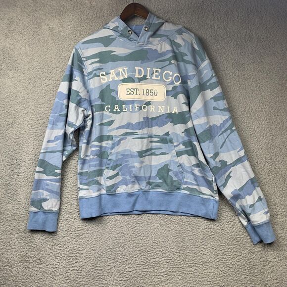 San Diego California Hoodie Womens XL Blue Camo Pullover Kangaroo Pocket Graphic - Picture 1 of 10
